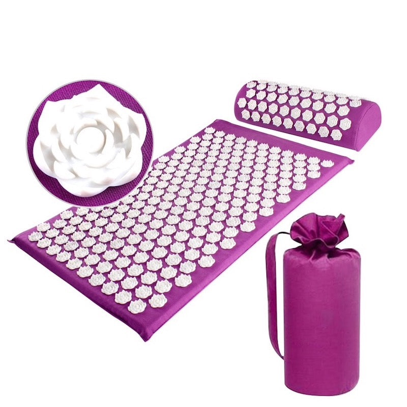 Tapis d'acupression + coussin + sac de rangement Les Fleurs du Lotus™ - Violet